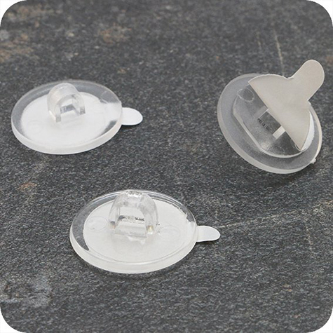 legatoria Basetta autoadesiva con occhiello, 20mm TRASPARENTE, in plastica, sezione rotonda, base autoadesiva removibile .