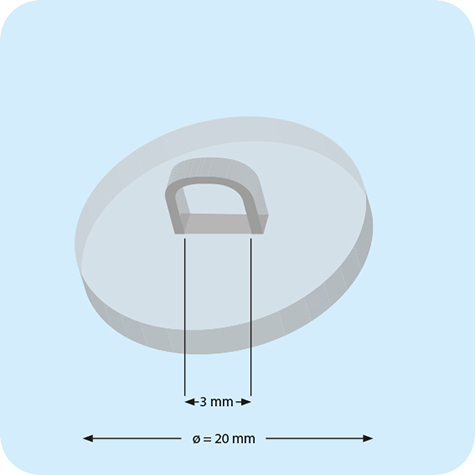 legatoria Basetta autoadesiva con occhiello, 20mm TRASPARENTE, in plastica, sezione rotonda, base autoadesiva removibile .