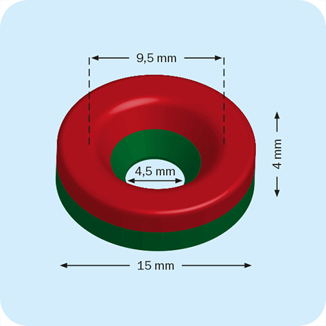 legatoria Magnete con foro svasato, 15mm NICHELATO, in metallo, con magnete al neodimio N35. Diametro: 15mm, altezza: 4mm, larghezza foro: 4.5-9.5mm (forza di attrazione:3000g).