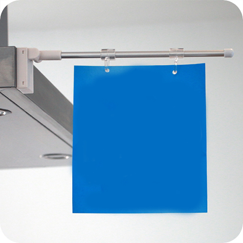 legatoria Porta Banner a base magnetica Per Banner larghi 250 mm. Supporto in tubo di alluminio con 2 clip di appensione trasparenti e base magentica inclinabile.
