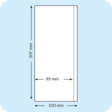 legatoria Busta autoadesiva 307x95mm TRASPARENTE. Autoadesiva. Aperta sul lato lungo.