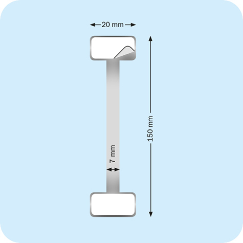 legatoria Supporto per cartelli Wobbler, 150x7-20mm ALLUMINIO pieghevole. Con due estremit autoadesive in schiuma di polietilene una PERMANENTE e l'altra REMOVIBILE..