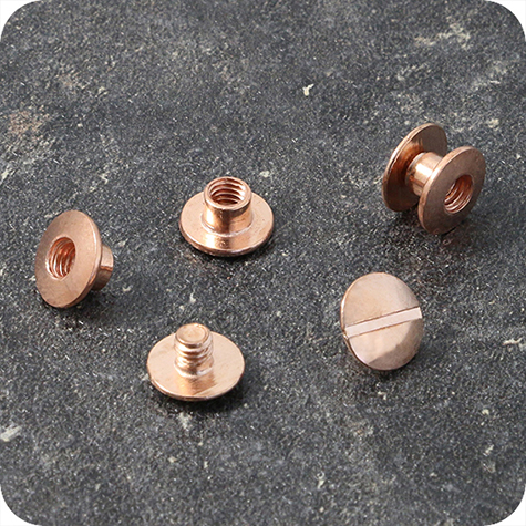 legatoria Viti sepolte rilegatura, RAMATE, 2.5mm lunghezza 2.5 mm, testa diametro 10mm, tubetto diametro 5mm, una testa fissa ed una mobile. Per lunghezza, si intende la distanza INTERNA tra le due teste, che corrisponde allo spessore del volume da rilegare.