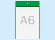 legatoria Busta a U. foro 105x148mm(A6) VERDE, con lato sporgente e con foro da 5mm per lappensione, in PVC morbido da 140 micron, aperta sul lato corto. Contiene fogli formato A6 (10,5x14,85cm). Formato esterno (115x157mm).