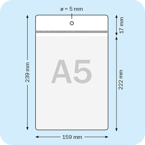 legatoria Busta APPENDIBILE 148x210mm(A5). ROSSO ROSSO, con lato sporgente e con foro da 5mm per lappensione, in PVC morbido da 140 micron, aperta sul lato corto. Contiene fogli formato A5 (15x21cm). Formato esterno 157x228mm. Senza patella di chiusura.