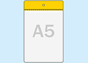 legatoria Busta APPENDIBILE 148x210mm(A5). GIALLO GIALLO, con lato sporgente e con foro da 5mm per lappensione, in PVC morbido da 140 micron, aperta sul lato corto. Contiene fogli formato A5 (15x21cm). Formato esterno 157x228mm. Senza patella di chiusura LEG4272