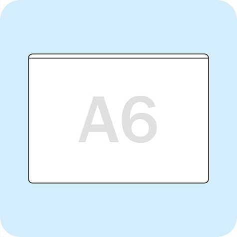 legatoria Busta a U. A6 orizzontale TRASPARENTE, in polipropilene da 180 micron, aperta sul lato lungo, formato A6 (105x148mm), . Formato esterno: 114x160mm LEG4278
