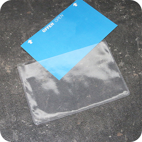 legatoria Busta a U. A6 orizzontale TRASPARENTE, in polipropilene da 180 micron, aperta sul lato lungo, formato A6 (105x148mm), . Formato esterno: 114x160mm.