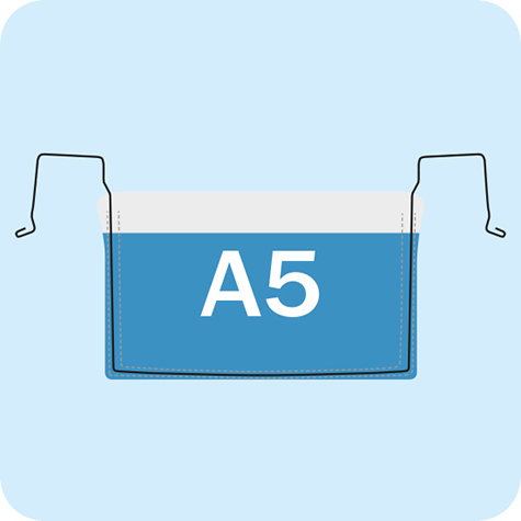 legatoria Busta rinforzata. A5 lato lungo BLU TRASPARENTE, con rinforzi metallici, senza pattella di chiusura, aperta sul lato corto, in PVC flessibile 140 micron, per inserire fogli formato A5 (148x210cm).