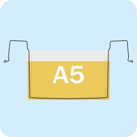 legatoria Busta rinforzata. A5 lato lungo GIALLO TRASPARENTE, con rinforzi metallici, senza pattella di chiusura, aperta sul lato corto, in PVC flessibile 140 micron, per inserire fogli formato A5 (148x210cm).