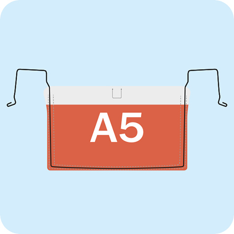 legatoria Busta rinforzata. A5 lato lungo ROSSO TRASPARENTE, con rinforzi metallici, senza pattella di chiusura, aperta sul lato corto, in PVC flessibile 140 micron, per inserire fogli formato A5 (148x210cm).