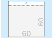 legatoria Busta U. foro. 60x60mm TRASPARENTE, con lato sporgete e con foro da 5mm per lappensione, in PCV morbido da 140 micron, aperta sul lato corto. Formato esterno 69x70mm. Senza patella di chiusura LEG4313