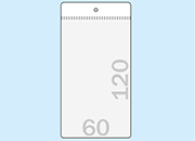 legatoria Busta U. foro. 60x120mm TRASPARENTE, con lato sporgente e con foro da 5mm per lappensione, in PCV morbido da 140 micron, aperta sul lato corto. Formato esterno 69x130mm. Senza patella di chiusura.