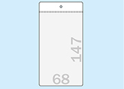 legatoria Busta U. foro. 68x147mm TRASPARENTE, con lato sporgente e con foro da 5mm per l�appensione, in PCV morbido da 140 micron, aperta sul lato corto. Formato esterno 77x157mm. Senza patella di chiusura LEG4315