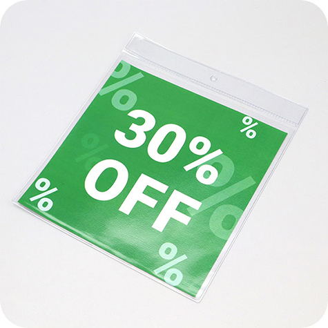 legatoria Busta U. foro. 150x150mm TRASPARENTE, con lato sporgente e con foro da 5mm per l�appensione, in PCV morbido da 100  micron, aperta sul lato corto. Formato esterno 160x160mm. Senza patella di chiusura.