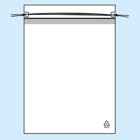 legatoria Sacchetto chiusura a laccio. 100x120mm TRASPARENTE, in polietilene da 50 micron, aperto sul lato corto.