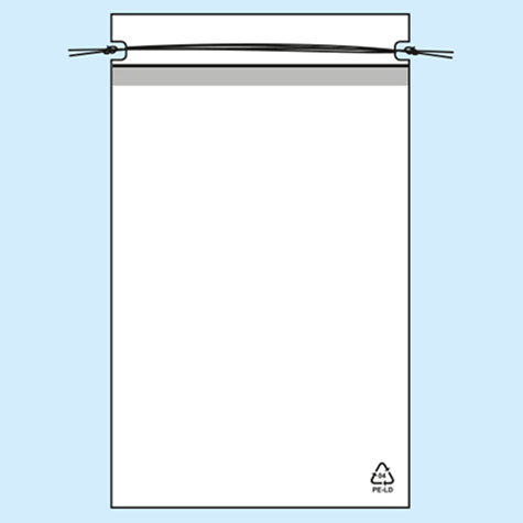 legatoria Sacchetto chiusura a laccio, 170x250mm TRASPARENTE, in polietilene da 50 micron, aperto sul lato corto.