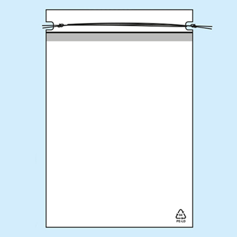 legatoria Sacchetto chiusura a laccio, 250x320mm TRASPARENTE, in polietilene da 50 micron, aperto sul lato corto.