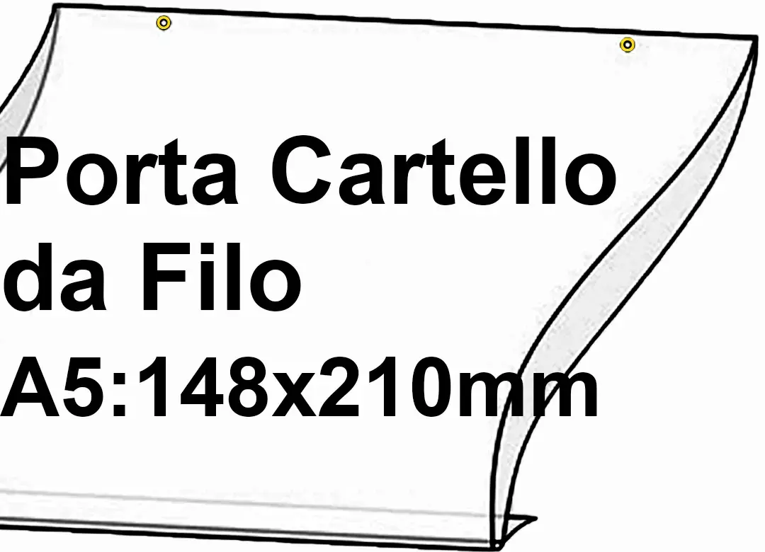 legatoria PortaLocandinaAppendivile Orizzontale 148x210mm PortaCartello TRASPARENTE, con 2 FORI per appensione (5mm), formato A5 (148x210mm). In PVC rigido da 400 micron antiriflesso LEG4334
