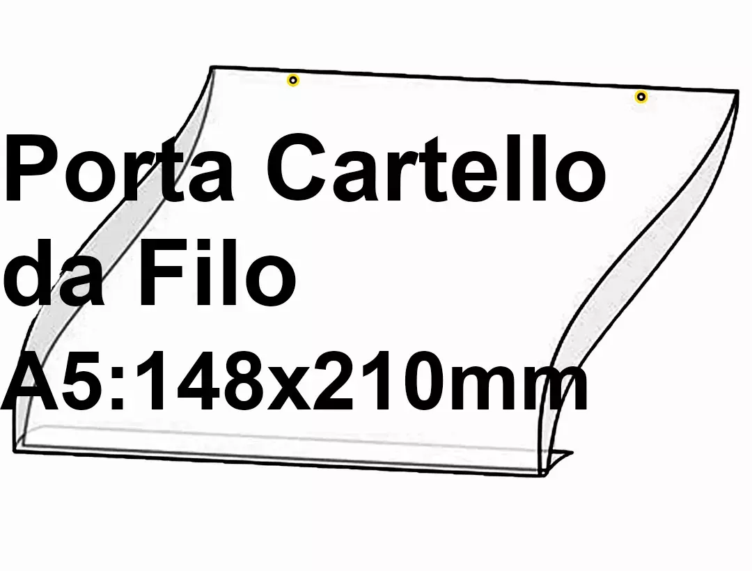 legatoria PortaLocandinaAppendivile Orizzontale 148x210mm PortaCartello TRASPARENTE, con 2 FORI per appensione (5mm), formato A5 (148x210mm). In PVC rigido da 400 micron antiriflesso.