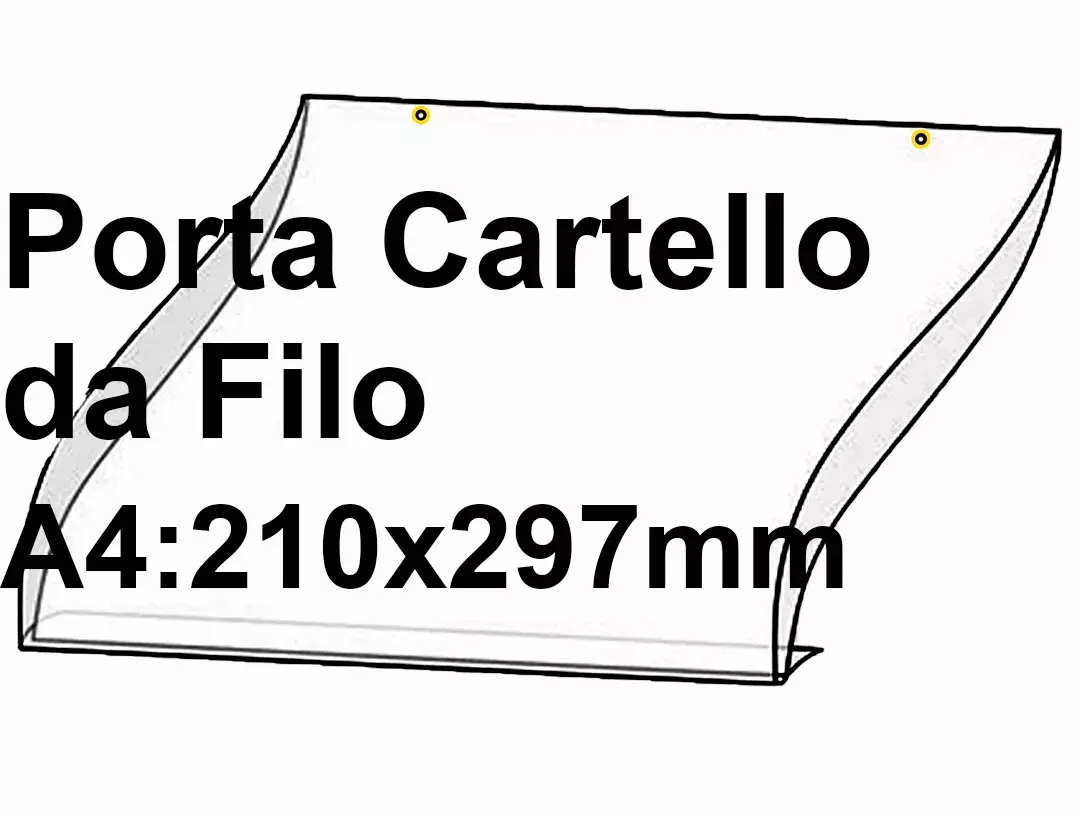 legatoria PortaLocandinaAppendivile Orizzontale 210x297mm PortaCartello TRASPARENTE, con 2 FORI per appensione (5mm), formato A4 (210x297mm). In PVC rigido da 400 micron antiriflesso.