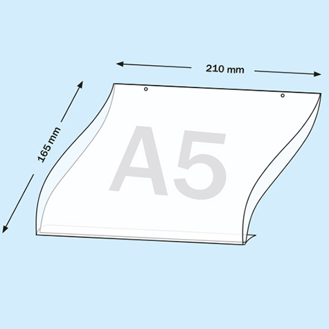 legatoria PortaLocandinaAppendivile Orizzontale 148x210mm PortaCartello TRASPARENTE, con 2 FORI per appensione (5mm), formato A5 (148x210mm). In PVC rigido da 400 micron antiriflesso.