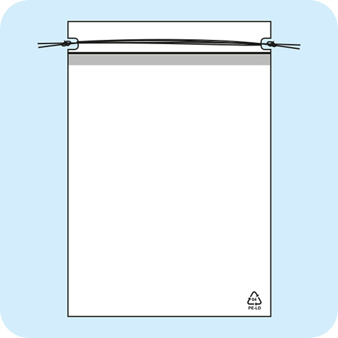 legatoria Sacchetto chiusura a laccio. 300x370mm TRASPARENTE, in polietilene da 50 micron, aperto sul lato corto.
