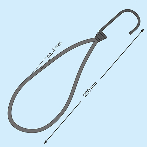 legatoria TendiTelo, NERO GancioMetallico  200mm Cordino elastico intrecciato in polietilene, spessore 6mm.