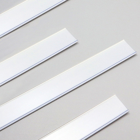 legatoria Binario porta prezzo 30x1000mm TRASPARENTE a fondo BIANCO, autoadesivo in PVC.