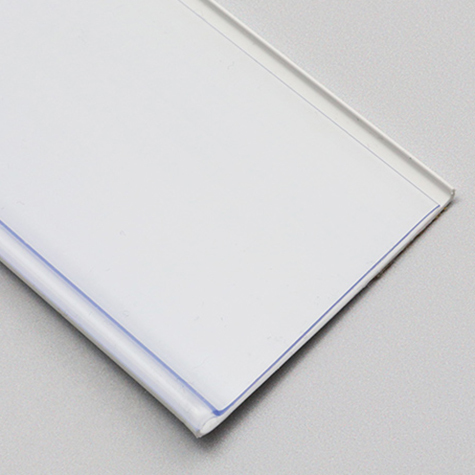 legatoria Binario porta prezzo 30x1000mm TRASPARENTE a fondo BIANCO, autoadesivo in PVC.