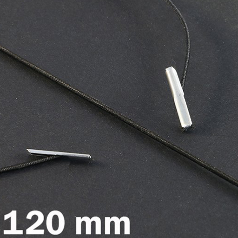 legatoria Elastico con 2 capicorda, lunghezza 120mm NERO, lunghezza 120mm (compresi i 2 capicorda), elastico a sezione tonda rivestito in tessuto, spessore 1,2mm.