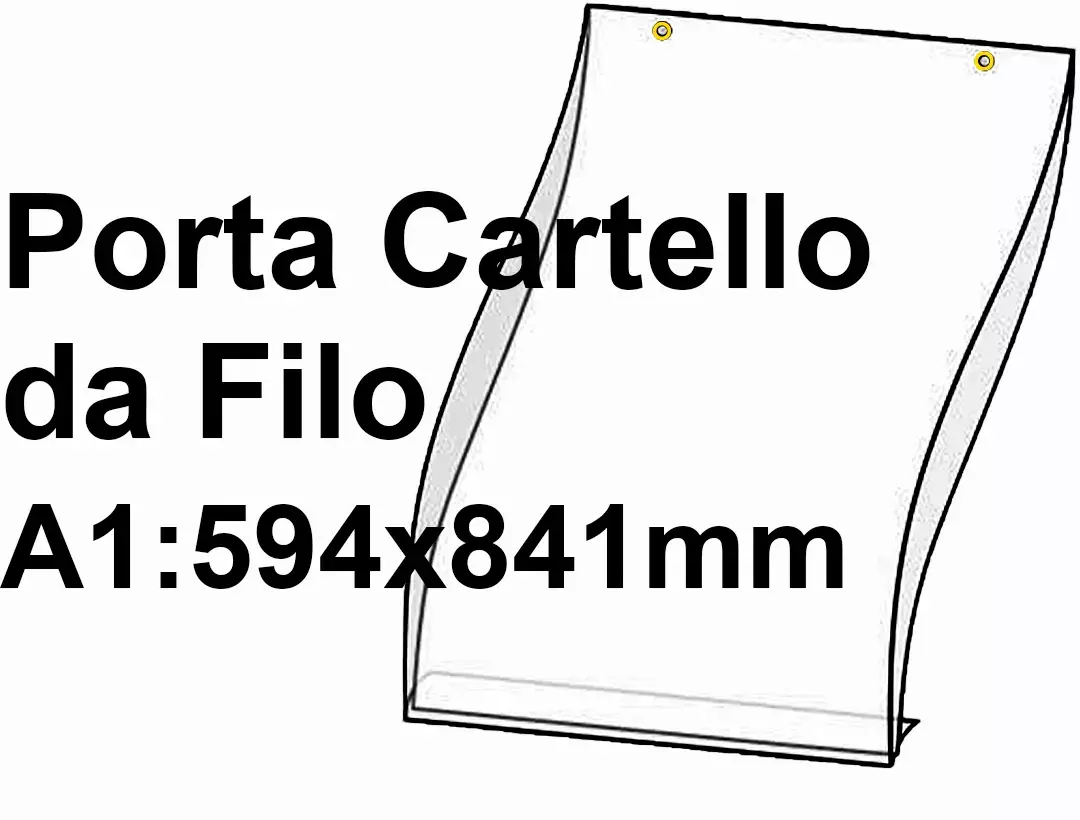 legatoria PortaLocandinaAppendivile A1Verticale 594x841mm PortaCartello TRASPARENTE, con 2 FORI per appensione (5mm), formato A1 (594x841mm). In PVC rigido da 400 micron antiriflesso.