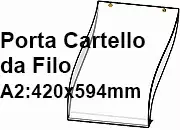 legatoria PortaLocandinaAppendivile A2Verticale 420x594mm PortaCartello TRASPARENTE, con 2 FORI per appensione (5mm), formato A2 (420x594mm). In PVC rigido da 400 micron antiriflesso2.