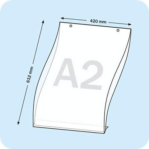 legatoria PortaLocandinaAppendivile A2Verticale 420x594mm PortaCartello TRASPARENTE, con 2 FORI per appensione (5mm), formato A2 (420x594mm). In PVC rigido da 400 micron antiriflesso2.