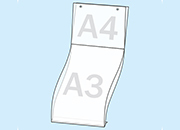 legatoria Porta cartelli A3/A4 appendibile SEMITRASPARENTE, con 2 FORI PER APPENSIONE (5mm) per inserire verticalmente formati A3 (297x437mm) e orrizontalmente formati A4 (210x297mm). In PVC rigido da 400 micron.