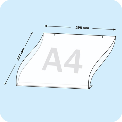 legatoria PortaLocandinaAppendivile Orizzontale 210x297mm PortaCartello TRASPARENTE, con 2 FORI per appensione (5mm), formato A4 (210x297mm). In PVC rigido da 400 micron antiriflesso.