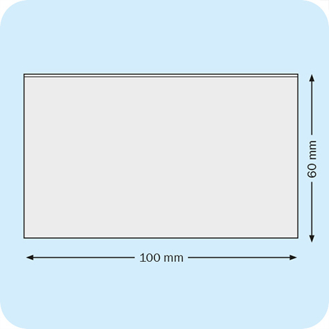 legatoria Portabiglietti da visita adesivo 100x60mm Business Card Pocket in vinile trasparente 82 gr-m quadrato, apertura sul lato lungo.
