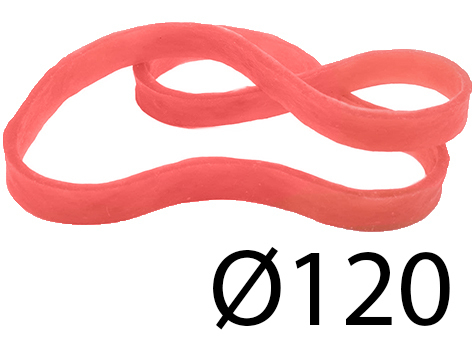legatoria Elastici a fascetta diametro 120mm ROSSO, sezione 1x5mm. Gomma al 60%, dimensioni stese 5x180mm LEG4416