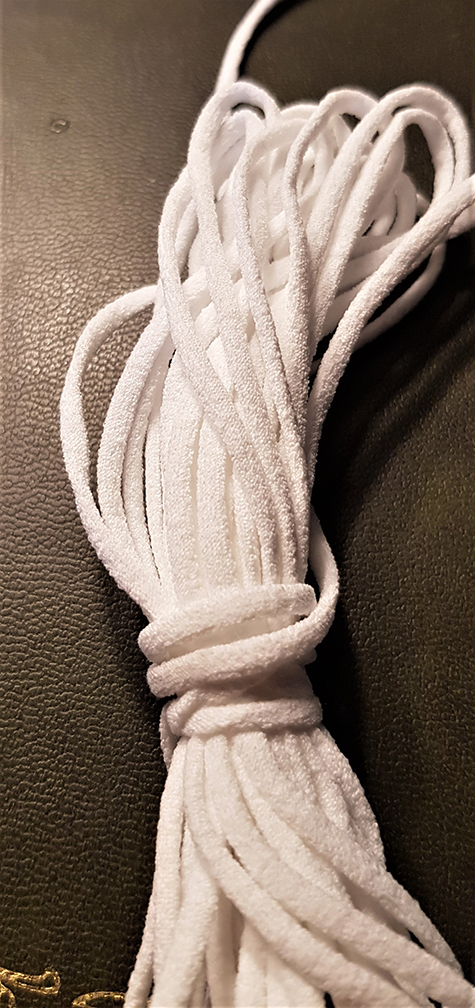 legatoria Elastico tubolare mascherine, diametro 3mm BIANCO, elastico tubolare morbido per mascherine chirurgiche da posizionare dietro le orecchie..