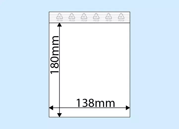 legatoria Sacchetti richiudibili (minigrip), 138x180mm TRASPARENTE, in polietilene da 50 micron, aperti sul lato corto, con zip di chiusura.