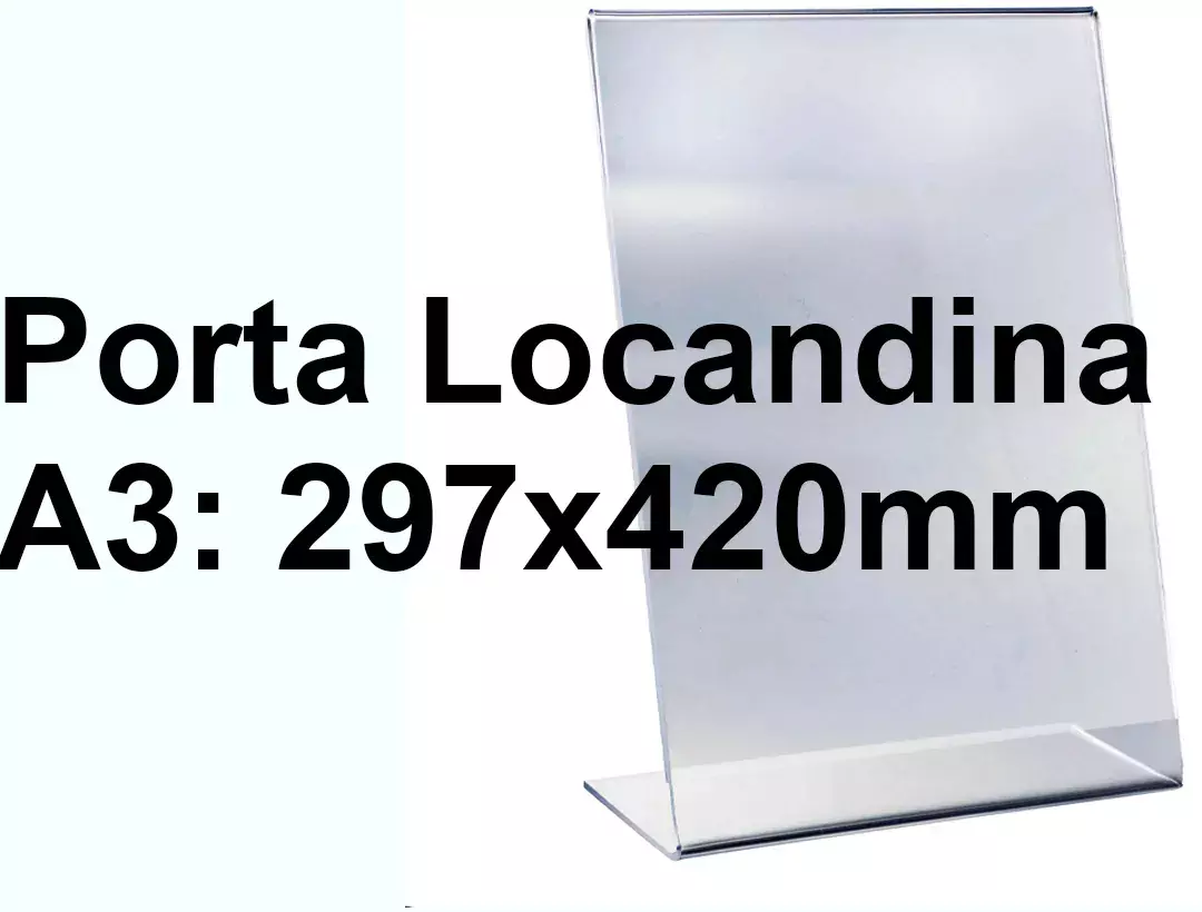 legatoria PortaLocandinaPlexiglass, DaTavoloMonofacciale, A3verticale, 297x420 mm PortaCartello TRASPARENTE, in plexiglass da 1,5mm, formato A3 (299x425mm) a disposizione vericale.