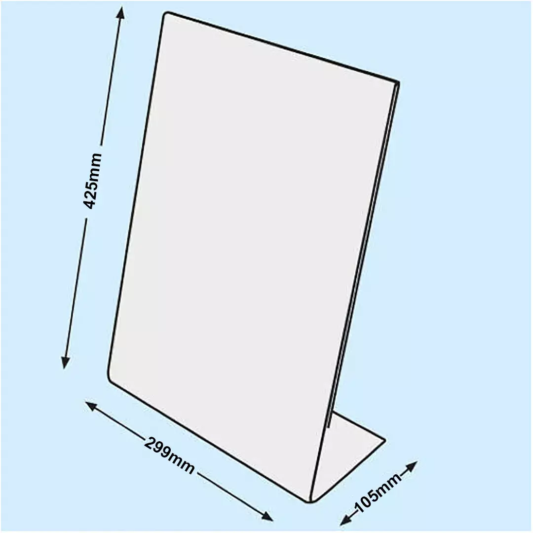 legatoria PortaLocandinaPlexiglass, DaTavoloMonofacciale, A3verticale, 297x420 mm PortaCartello TRASPARENTE, in plexiglass da 1,5mm, formato A3 (299x425mm) a disposizione vericale.