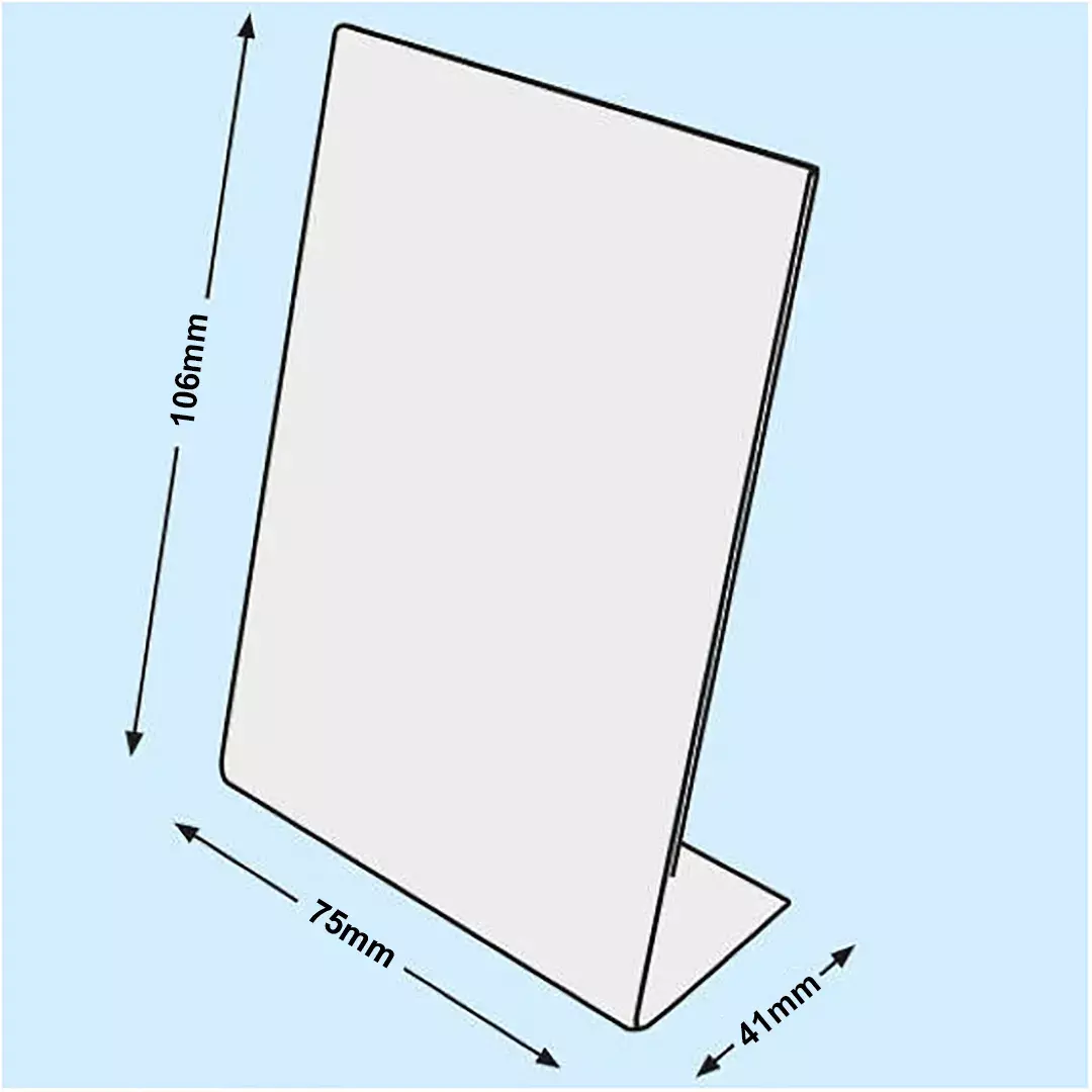 legatoria PortaLocandinaPlexiglass, DaTavoloMonofacciale, A7verticale, 74x105mm PortaCartello TRASPARENTE, in Plexiglass da 1,5mm, formato A7 (75x106 mm) a disposizione verticale.