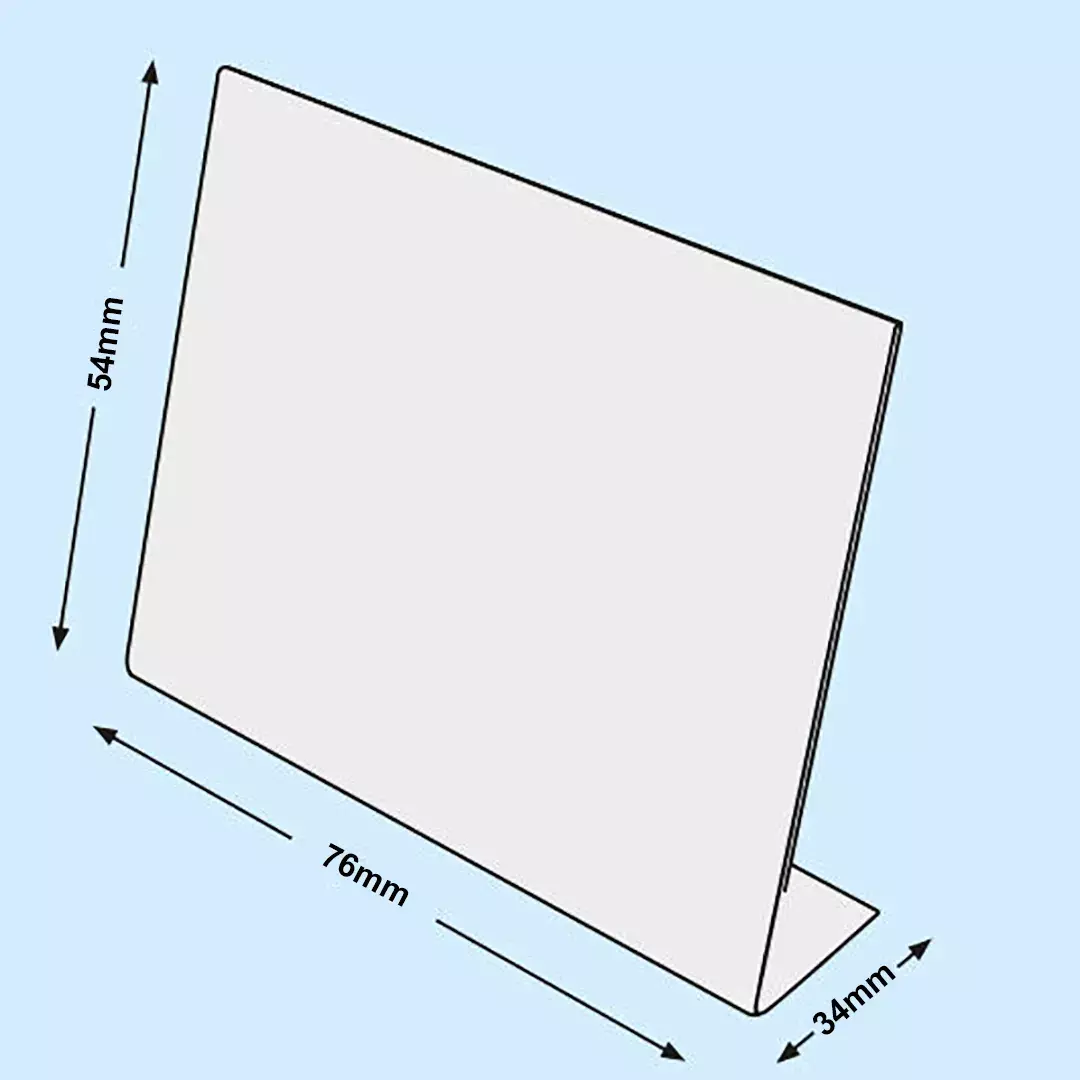 legatoria PortaLocandinaPlexiglass, DaTavoloMonofacciale, A8orizzontale, 52x74mm PortaCartello TRASPARENTE, in Plexiglass da 1,5mm, formato A8 (54x76mm) a disposizione orizzontale.