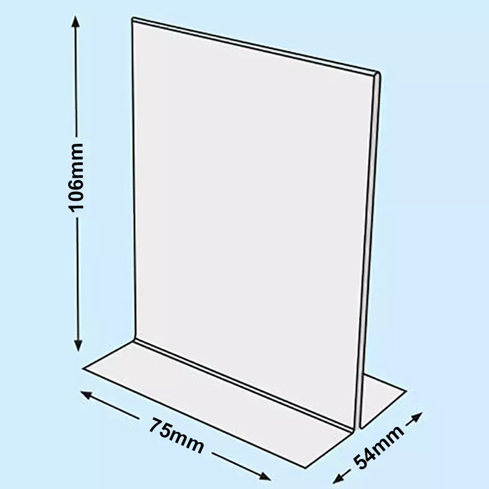 legatoria PortaLocandinaPlexiglass, DaTavoloBifacciale, A7verticale, 74x105mm PortaCartello TRASPARENTE, in Plexiglass da 1,5mm, formato A7 (75x106mm) a disposizione verticale, base a T larga 54mm. La disposizione perfettamente verticale consente di inserire un depliant visibile su entrambi i lati. Ideale per ogni tipo di comunicazione     .