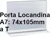 legatoria PortaLocandinaPlexiglass, DaTavoloBifacciale, A7orizzontale, 74x105mm PortaCartello TRASPARENTE, in Plexiglass da 1,5mm, formato A7 (75x106mm) a disposizione orizzontale, base a T larga 62mm. La disposizione perfettamente orizzontale consente di inserire un depliant visibile su entrambi i lati. Ideale per ogni tipo di comunicazione      LEG4446