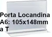 legatoria PortaLocandinaPlexiglass, DaTavoloBifacciale, A6orizzontale, 105x148mm PortaCartello TRASPARENTE, in Plexiglass da 1,5mm, formato A6 (106x151mm) a disposizione orizzontale, base a T larga 51mm. La disposizione perfettamente orizzontale consente di inserire un depliant visibile su entrambi i lati. Ideale per ogni tipo di comunicazione      LEG4447