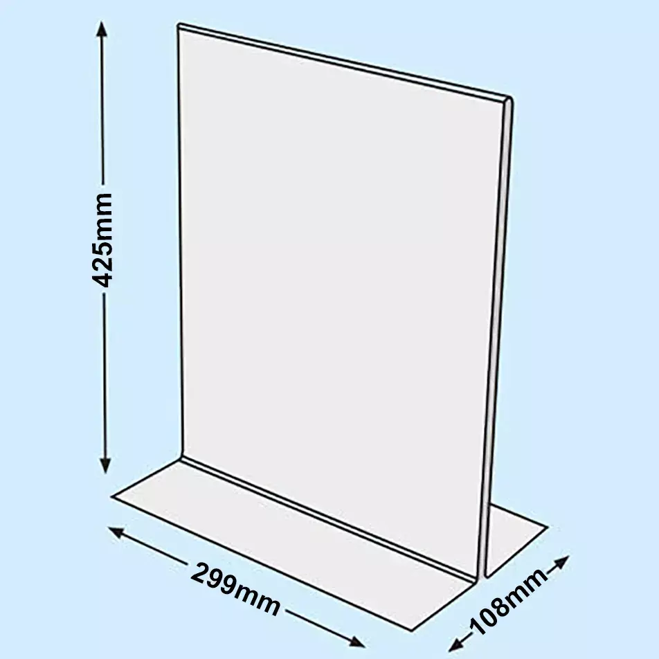 legatoria PortaLocandinaPlexiglass, DaTavoloBifacciale, A3verticale, 297x420 mm PortaCartello TRASPARENTE, in Plexiglass da 1,5mm, formato A3 (299x425mm) a disposizione vericale, base a T larga 108mm. La disposizione perfettamente verticale consente di inserire un depliant visibile su entrambi i lati. Ideale per ogni tipo di comunicazione     .