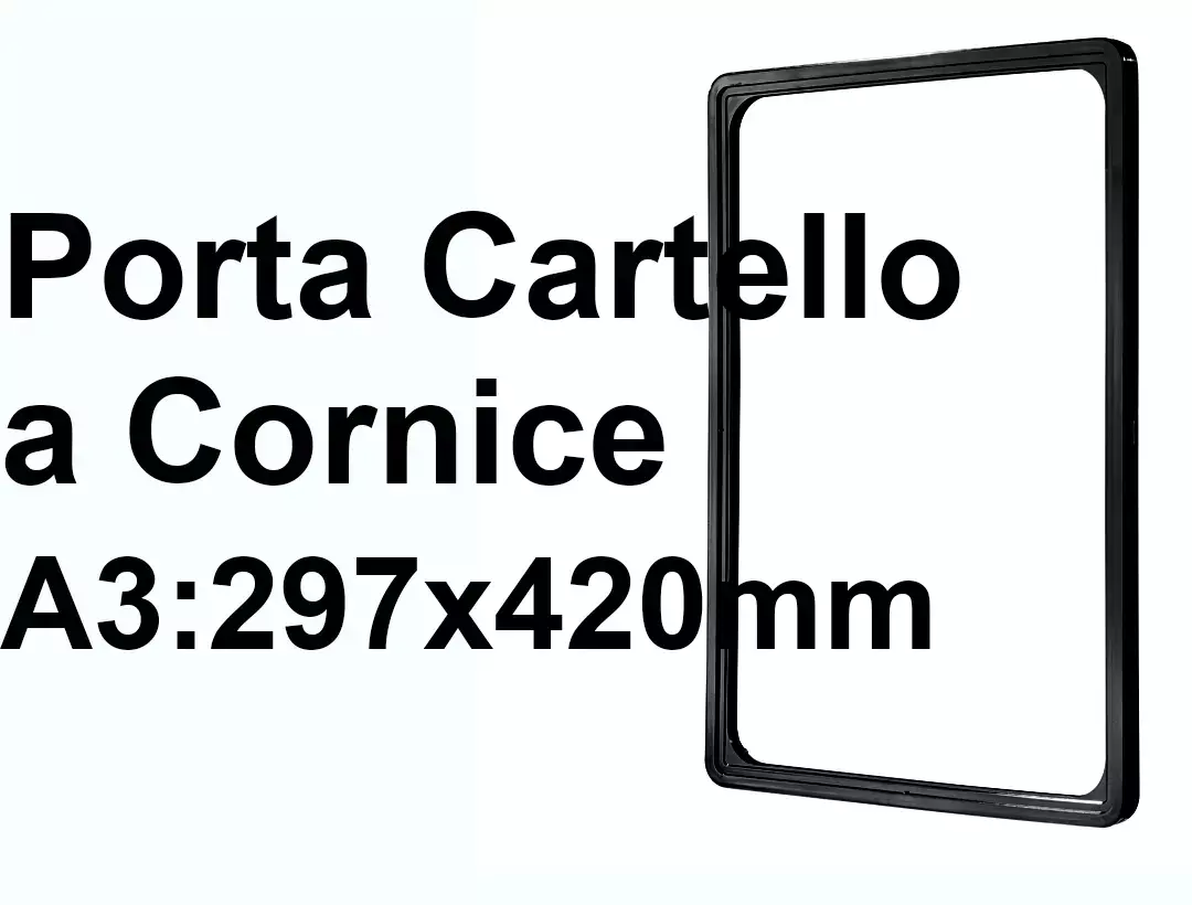 legatoria CornicePerLocandina, A3(297x420mm), NERO Cornici di Plastica per cartelli o locandine. Dimensioni esterne 300x425mm, dimensioni riquadro interno 278x403mm. Angoli arrotondati..