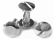 legatoria Viti sepolte rilegatura, NICHELATE, 10mm lunghezza mm 10, testa diametro 10mm, tubetto diametro 5mm, una testa fissa ed una mobile. Per lunghezza, si intende la distanza INTERNA tra le due teste, che corrisponde allo spessore del volume da rilegare.